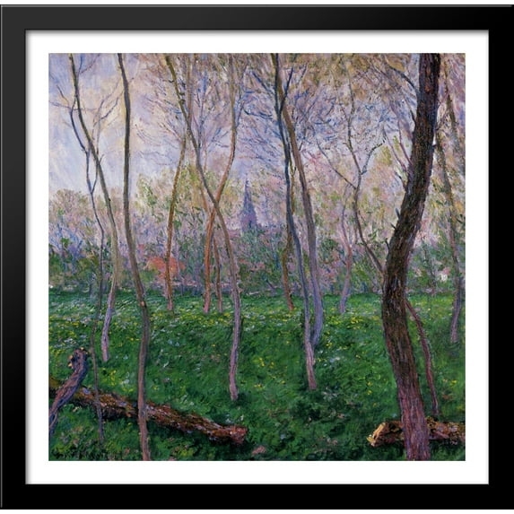 Bennecourt 28x28 Large Black Wood Framed Print Art by Claude Monet