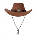 thumbnail image 4 of Bxsruta Unisex Men Women Vintage Western Style Cowboy Hat Breathable Adjustable Rope Sun Hat for Summer Outdoor, 4 of 8