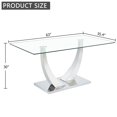 thumbnail image 3 of Silver & Transparent Rectangular Glass Dining Table - 63” Modern Table for 4-6 | Kitchen, Dining Room & Living Room Use with Stainless Steel Base, 3 of 16