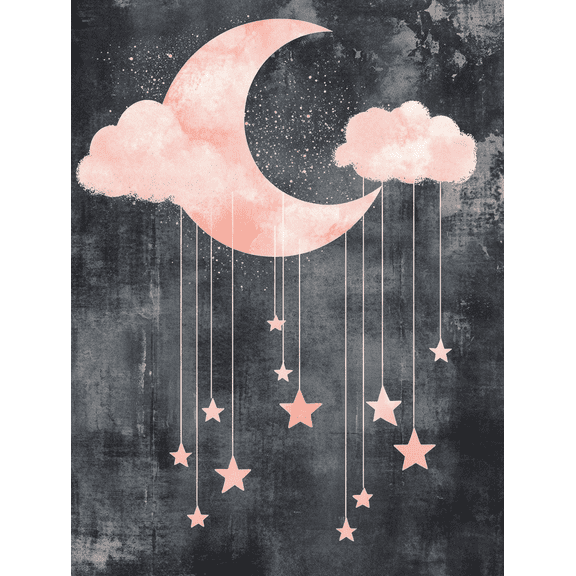 Pink Moon and Stars Canvas Wall Art， Perfect for Bedroom， Living Room， Nursery， Office， and Apartment Decor.