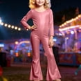thumbnail image 2 of Krdevn Kids Shiny Stretch Jumpsuit, Long Sleeve Round Neck Flare Bell Bottom Dancewear for Boys Girls Stage Performance,Red, 2 of 4