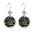 thumbnail image 1 of Green Forestry Science Nature Scenery Bow Earrings Drop Stud Pierced Hook, 1 of 3