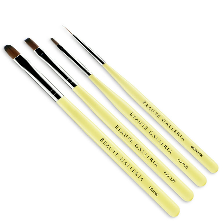 Beaute Galleria 4 Pieces UV Gel Nail Art Brush Set (Pro Flat Carved  Detailer and Round) for Thin Fine Line Detailer Outline Striping Nail Tips  Builder Polygel Nails Gel Sculpting