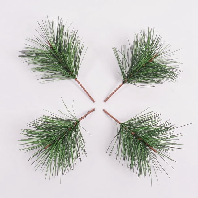 10 Uds. De agujas de pino verde artificiales, ramas pequeñas, tallos, selecciones para arreglos florales navideños, decoraciones navideñas
