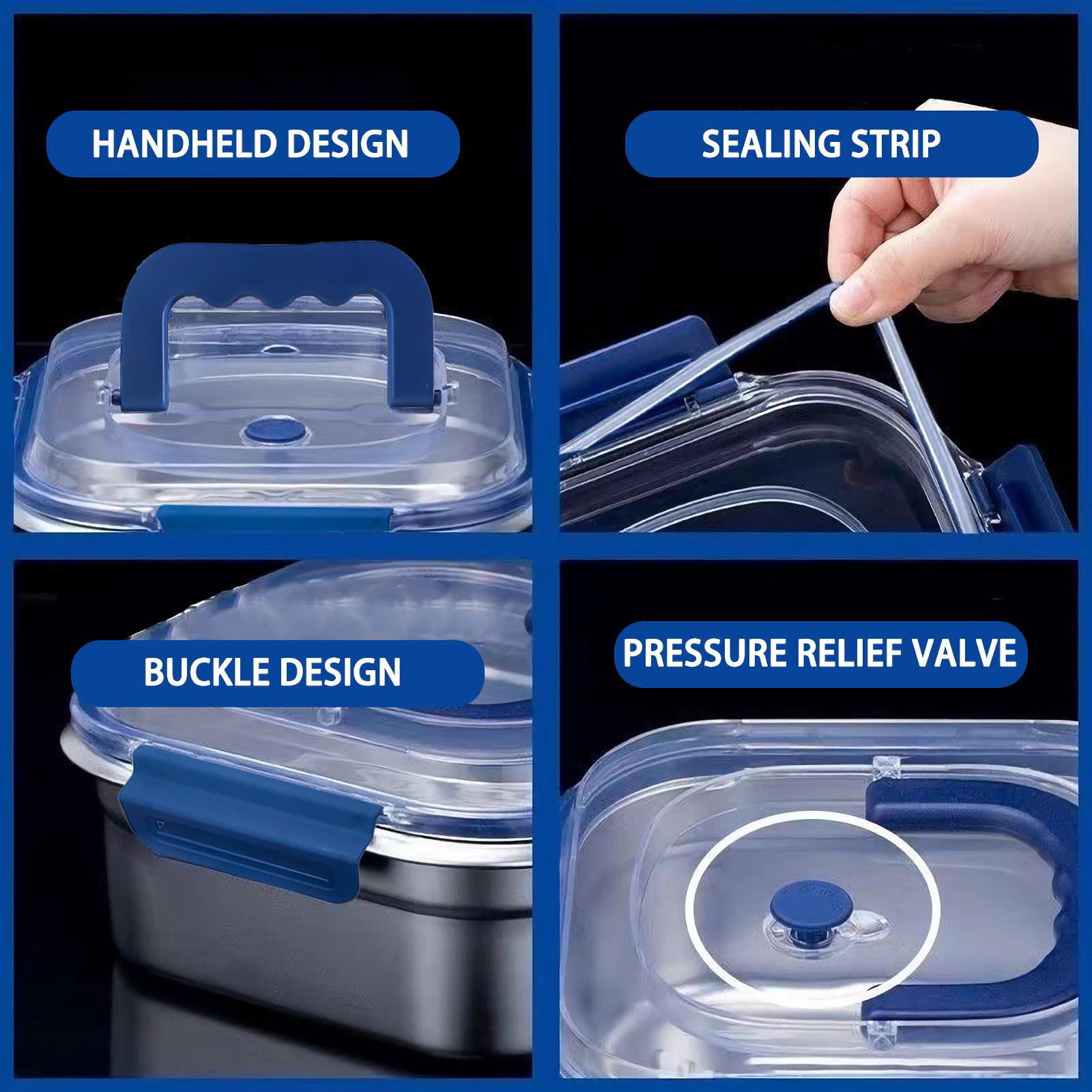 Yakimoto Stainless Steel Food Storage Container Set with Blue Airtight Lids, Silver, 1800ml 60oz, Set of 4