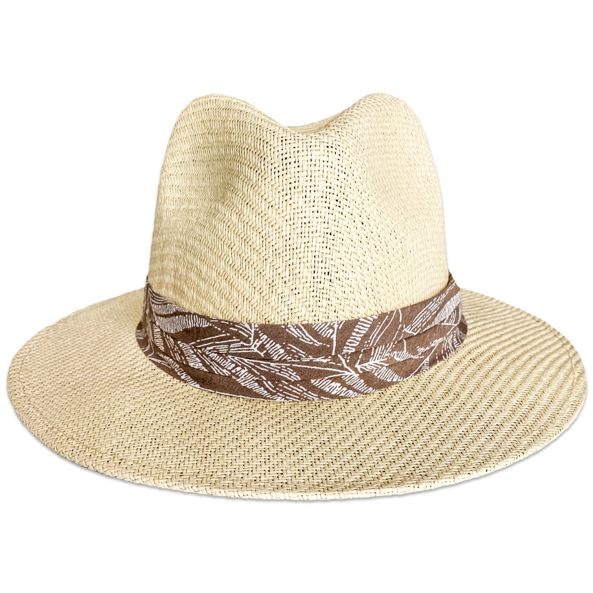 Panama Jack Matte Toyo Straw Safari Sun Hat with 3-Pleat Ribbon Band (Brown Band, Small/Medium)