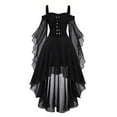 thumbnail image 6 of Women's Dress Cold Shoulder Sleeveless Solid Color Chiffon Butterfly Sleeve Gothic Irregular Hem Dress for Lolita Cosplay,Black,L, 6 of 6