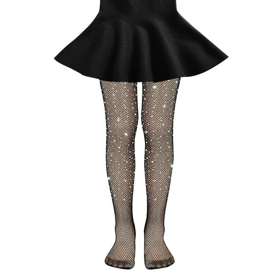 JIKNTTR Girl Fishnet Tights Fishnet Stockings Glitter Tights Bling Legging Mesh Rhinestone Hollow Out Pantyhose Christmas Party Breathable Sock