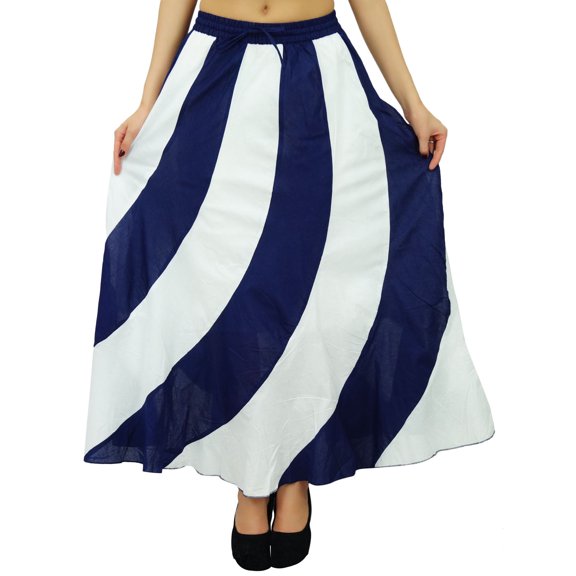 Bimba Long A-Line Maxi Spiral Summer Skirt Cotton With Back Elastic & Side Zip