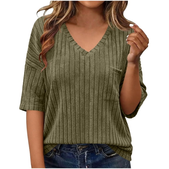 Neewe Womens Summer Short Sleeve Tops V Neck Lightweight Pullover Sweaters Loose Dressy Casual Blouse Basic Clothes