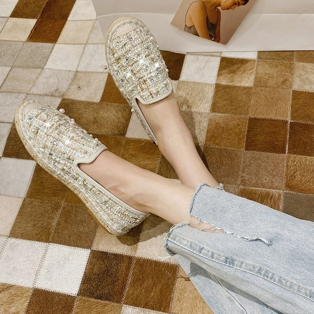 Zapatos informales cómodos y transpirables con perlas y punta