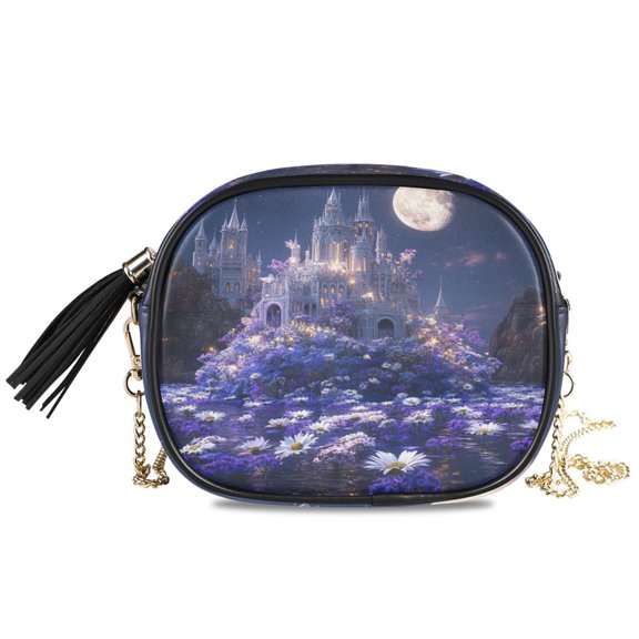 Womens Casual Chain Shoulder Bag Simple style Fantasy Palacel Painting Crossbody Bag
