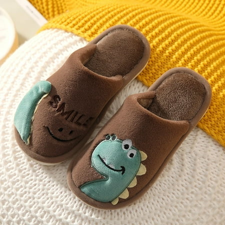 

QISIWOLE Winter Warm Home Kids Cotton Slippers Cute Dinosaur Pattern Indoor Cartoon Baby Soft Sole Flat Bottom Children Slip On Shoes Clearance