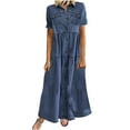 thumbnail image 2 of TIMIFIS Robe-Chemise en Denim d'Été pour Femme à Manches Courtes, Robe en Jean Usée, Boutonnée, Robe Maxi Décontractée, 2 of 4