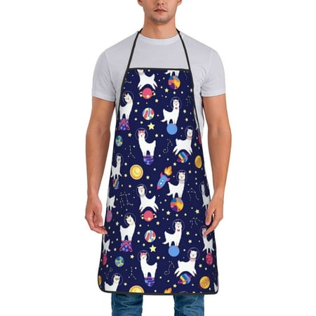 

Aprons for Men Women - Cute Alpaca Starry Sky Planet Cooking Kitchen Apron Chef Apron Waterproof Apron for Painting Pottery Baking BBQ Gardening Salon Gift For women Men