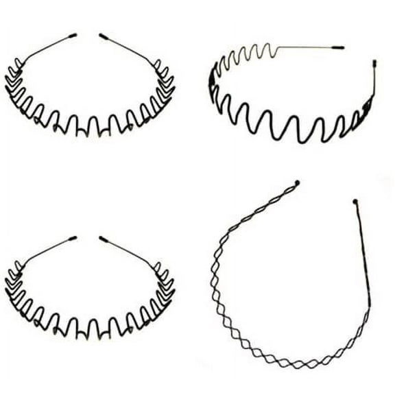 Black Metal Wave Headband for Women Men Unisex Spring Hair Hoop Wavy Metal Hairband Non Slip Comb Wire Headbands Birthday Christmas Gifts for Boys Girls 4Pcs