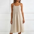 thumbnail image 2 of Kctiaxy Dresses for Women Spaghetti Straps A-Line Midi Dress Summer Crew Neck Sleeveless Pleated Front Flowy Dress Beach Vacation, 2 of 7