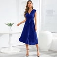 thumbnail image 2 of B91xZ Robes pour Femmes 2024 Élégantes Sans Manches Décontractées Mini Robe Sans Manches Col en V Nœud devant Robes D'Été Fluides, D L, 2 of 5