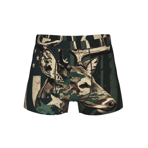 Men's Boxer Briefs Breathable 3D Pouch Underwear Shorts, Deer Camo American Flag Camouflage