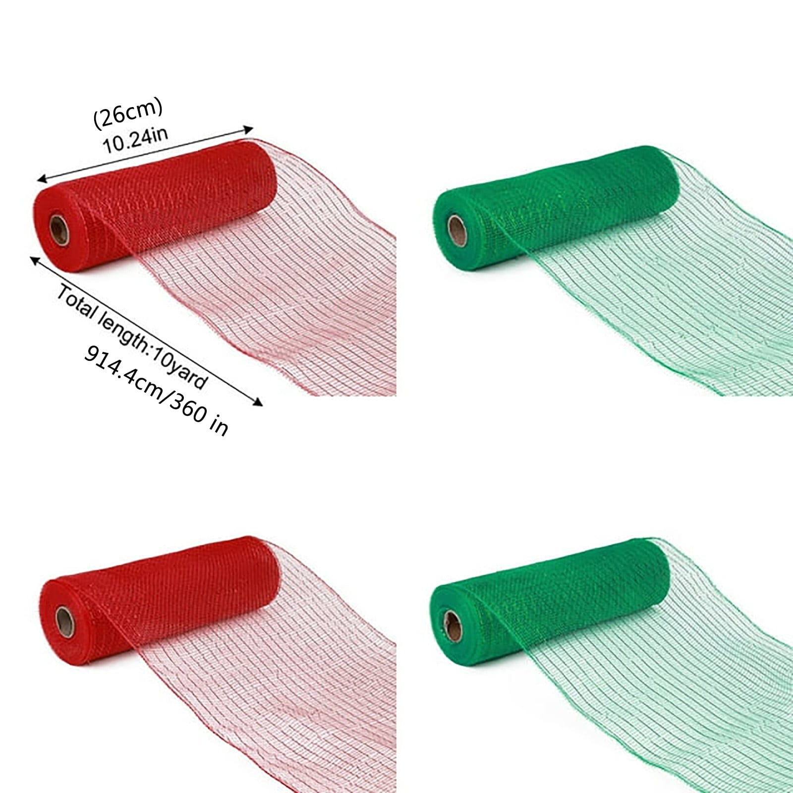 pdqouc 4 Decor Mesh Ribbon Roll 10 Inch X 30 Feet Each Roll Poly Mesh Metallic Foil Ribbon Christmas Party Ribbon for Wreath Decoration DIY Crafts Making Supplies(Red&Green)