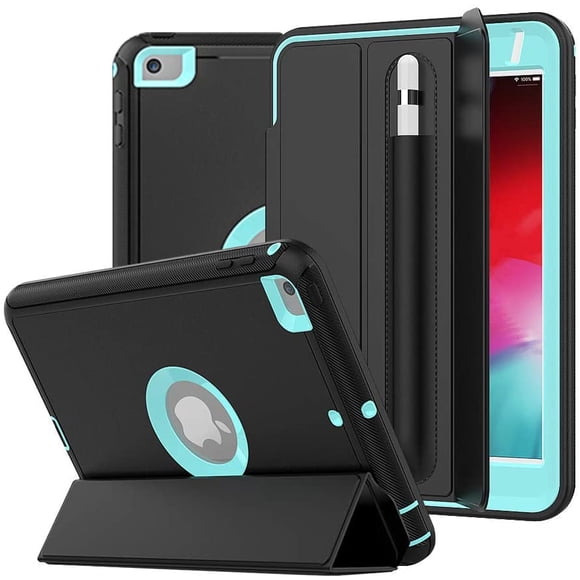 Mingova iPad Mini 5 Case,Mini 4 Case,Slim Lightweight Stand Smart Rubber Coated Folio Case Soft TPU Back Cover with Auto Sleep/Wake for Apple iPad Mini 5/iPad Mini 4 2015 7.9 Inch(Black/Sky Blue)