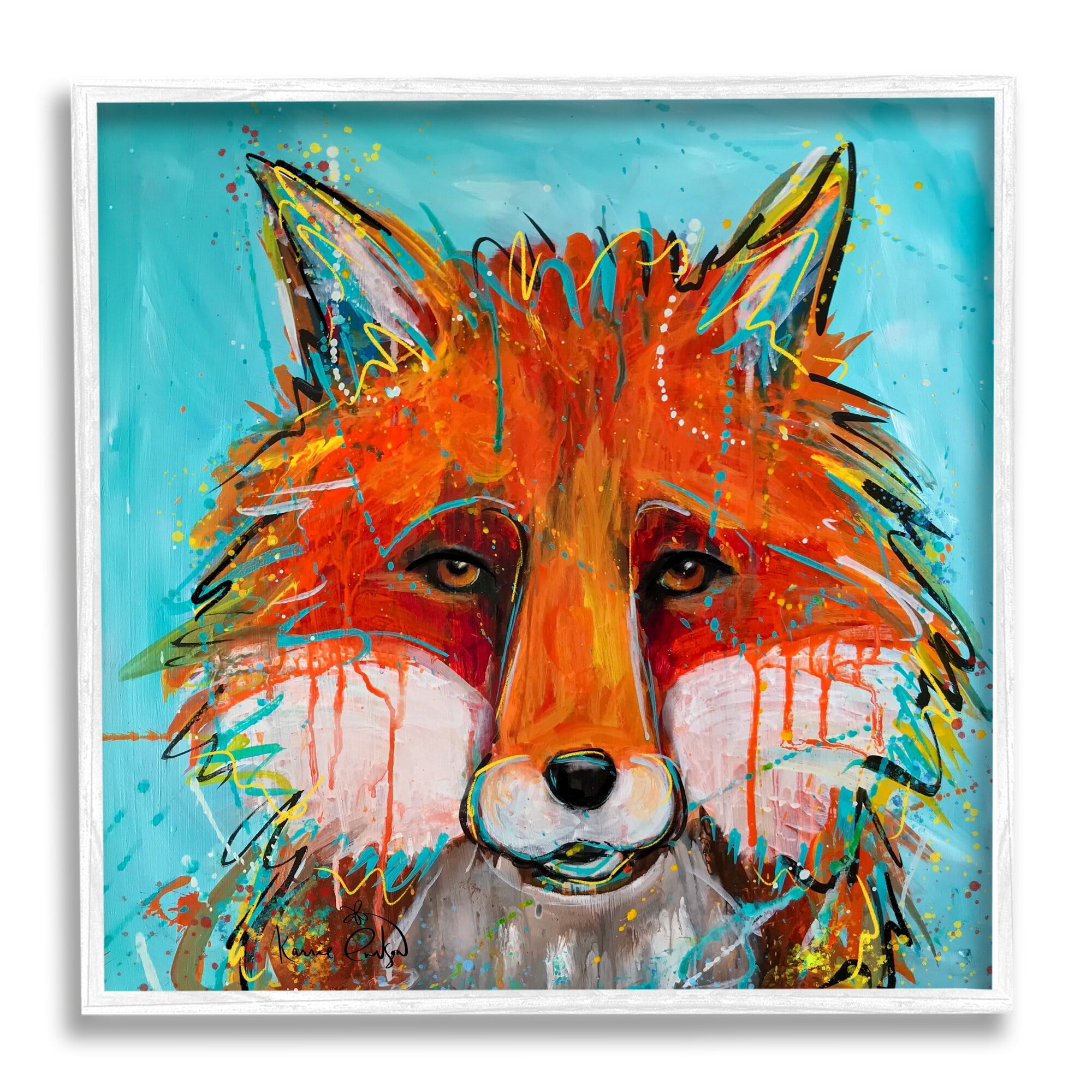 Stupell Industries Vivid Red Fox Street Style Paint Speckle Painting White Framed Art Print Wall Art, Design by Karrie Evenson