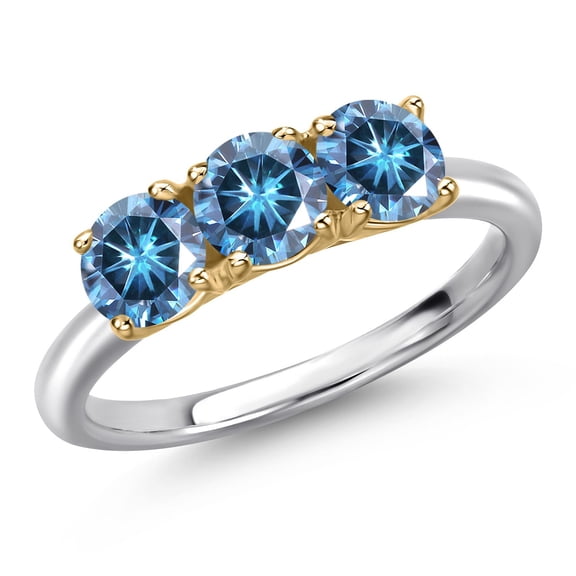 Gem Stone King 925 Silver and 10K Yellow Gold Persian Blue Moissanite Engagement Ring for Women | 1.50 Cttw | Round 5MM | Gemstone Birthstone | Size 6