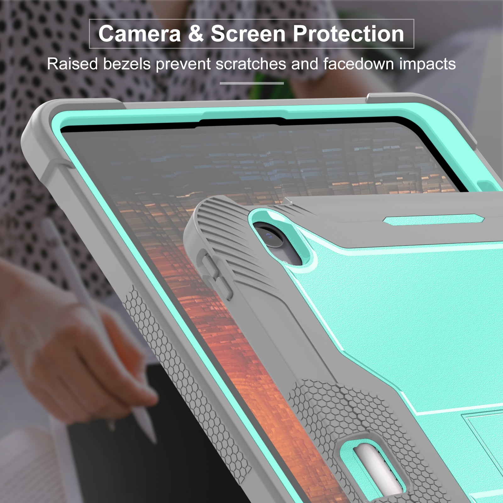 Dteck Case for iPad Air 13-inch (M2) 2024, iPad Air 13 Inch Case with Kickstand and Pencil Holder, Heavy Duty Shockproof Protective Cover for Kids,Green