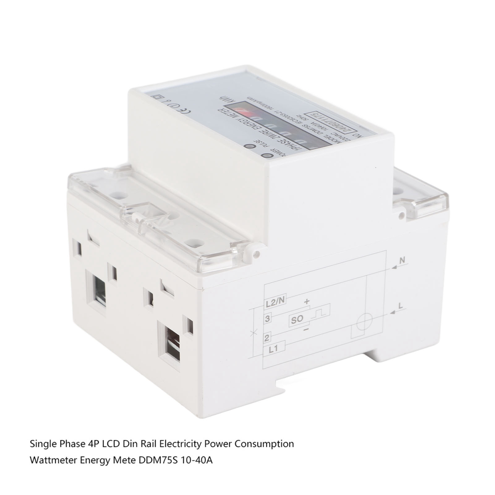 Single Phase 4P LED Din Rail Electricity Power Consumption Wattmeter Energy Mete DDM75S 10‑40A