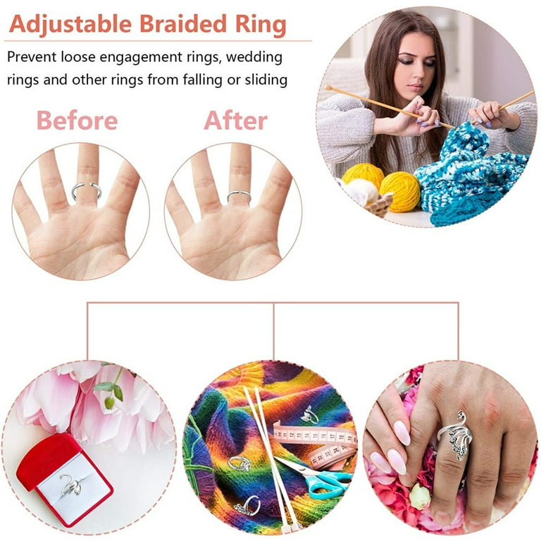 WLLHYF 4PCS Knitting Crochet Loop Ring Adjustable Crochet Loop Ring Hook  Braided Knitting Ring Yarn Guide Finger Holder Knitting Craft Accessories  Tools for Mother Grandma Presents(gold/silver-4pcs