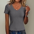 thumbnail image 5 of Summer Tops for Women T Shirt Women's V Neck Short Sleeve Tops T Shirt Elegant Basic Ribbed Tee Shirts Slim Fit Plain Tops on Sale, 5 of 6
