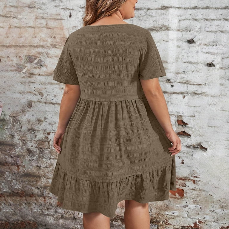 plus size western party dresses Tianiyouqing Dressy Western Dresses for Curvy Women Plus Size Crew Neck Short Sleeve Smock Pleated Dresses Oversized Ruffle Tiered Layered Work T