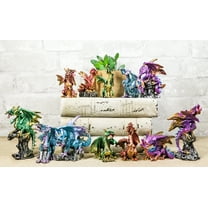 Set Of 12 Colorful Metallic Behemoth Dragons In Multiple Poses Mini Figurines
