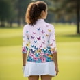 thumbnail image 5 of Uorisanigo Colorful Butterflies Womens 3/4 Sleeve Golf Shirts Size L Breathable Athletic Polo Workout Tops Fashionable Zipper Neck Relaxed Tennis Tops Relaxed Casual Outing Wear, 5 of 7
