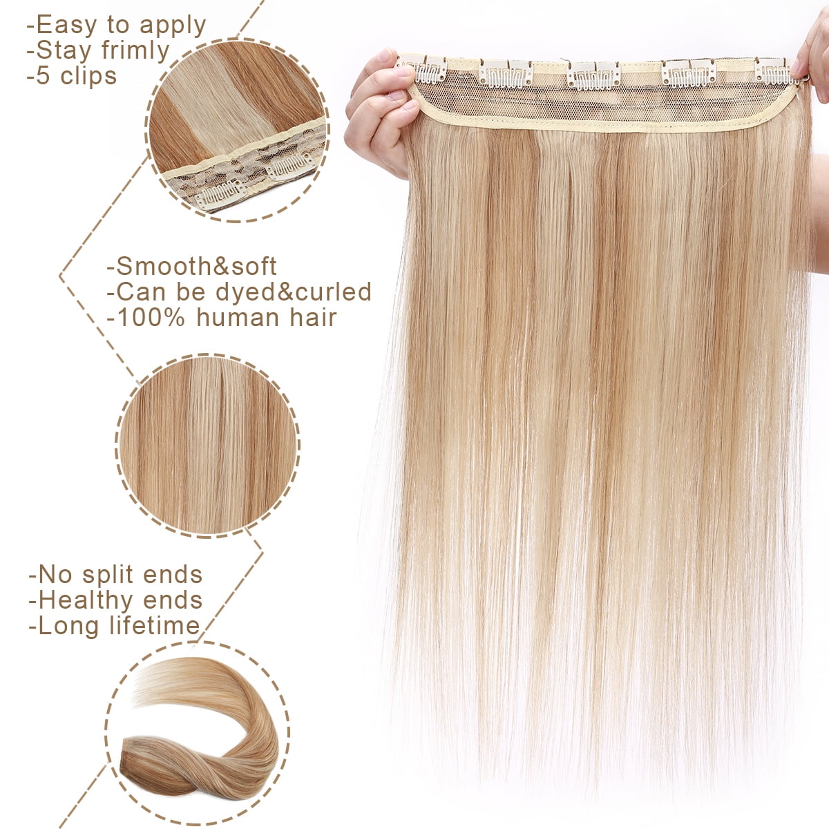 SEGO Clip in Hair Extensions Human Hair 3/4 Full Head 100% Real Remy Thick Hair Extensions Silky Straight Balayage Blonde Hair Pieces