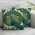 thumbnail image 3 of GOSMITH  Blue Peacock Throw Pillow Case Beautiful Watercolor Flowers Peony Bird Feathers Gorgeous Spring Vitality Pillow Cushion Covers Home Sofa Decorative, 3 of 5