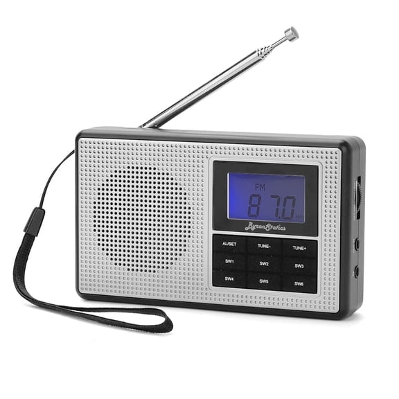 Byron Statics Portable Radio FM AM, Weather radios, Personal Pocket Radio, with A Lanyard or Back Bracket, Operates on 2 x1.5AA batteries
