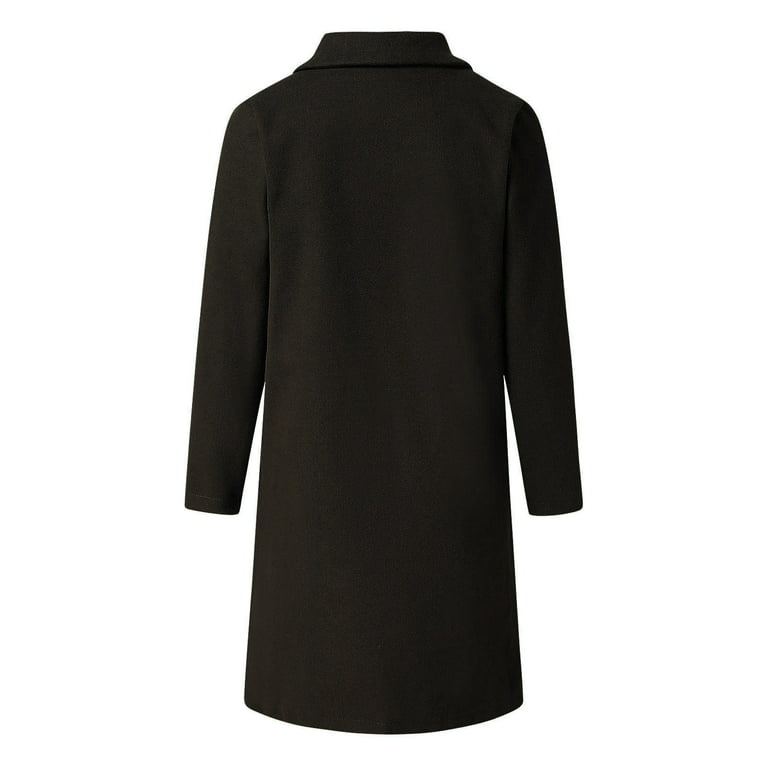 MRULIC winter coats for women Women's Wool Thin Jacket Coat Trench Jacket  Ladies Warm Slim Long Overcoat Outwear Coat Black + US:8