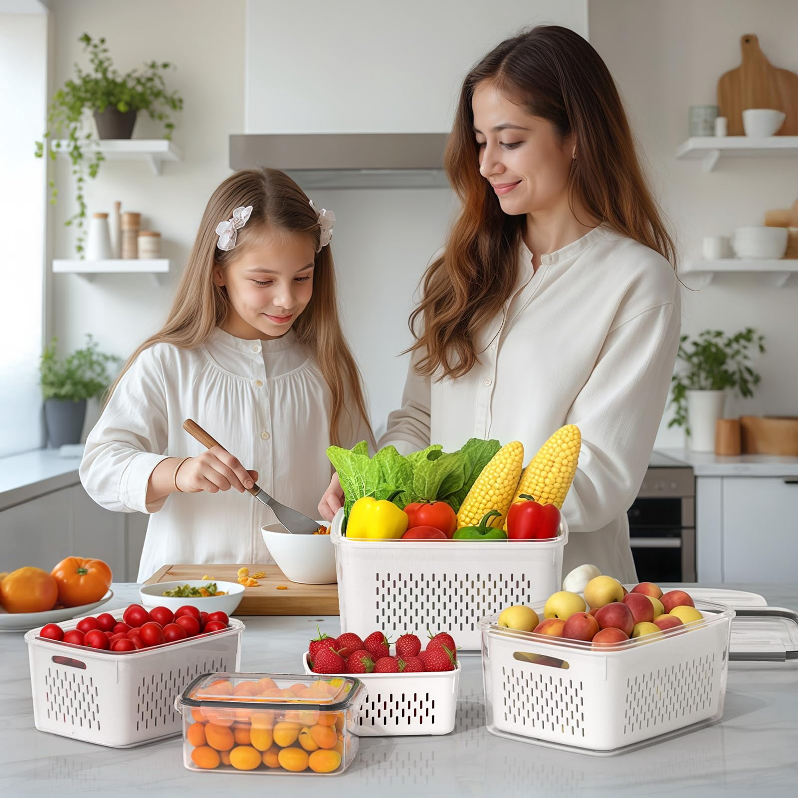 4 Pack Food Storage Jars & Containers, Mixed Sizes, Fridge Produce Storage