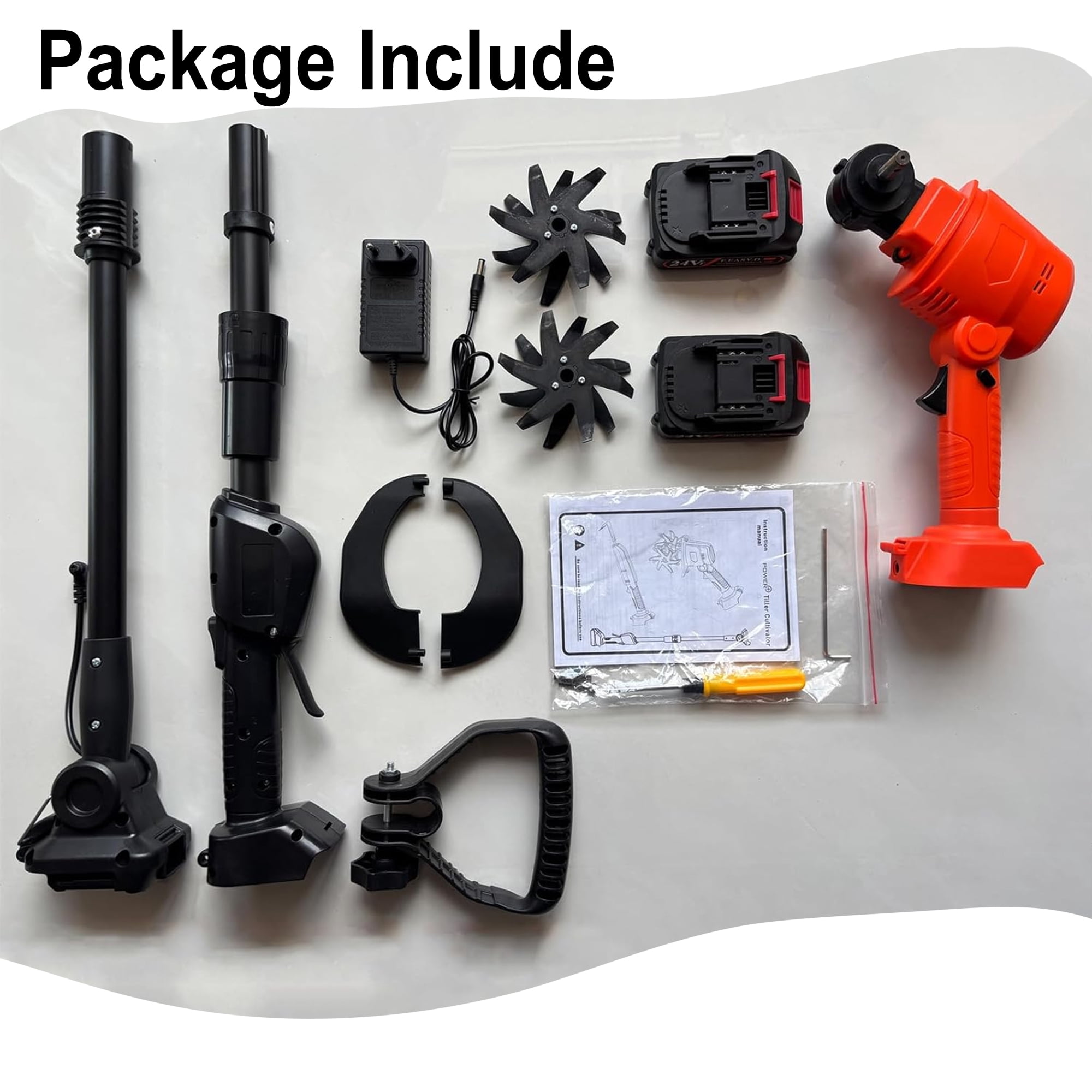 24V Cordless Electric Tiller for Gardening, Handheld Garden Tiller Cultivator 10cm Tilling Width, 10cm Depth Garden Rototiller with Handheld Rod For Lawns, Gardens, and Vegetable Plots