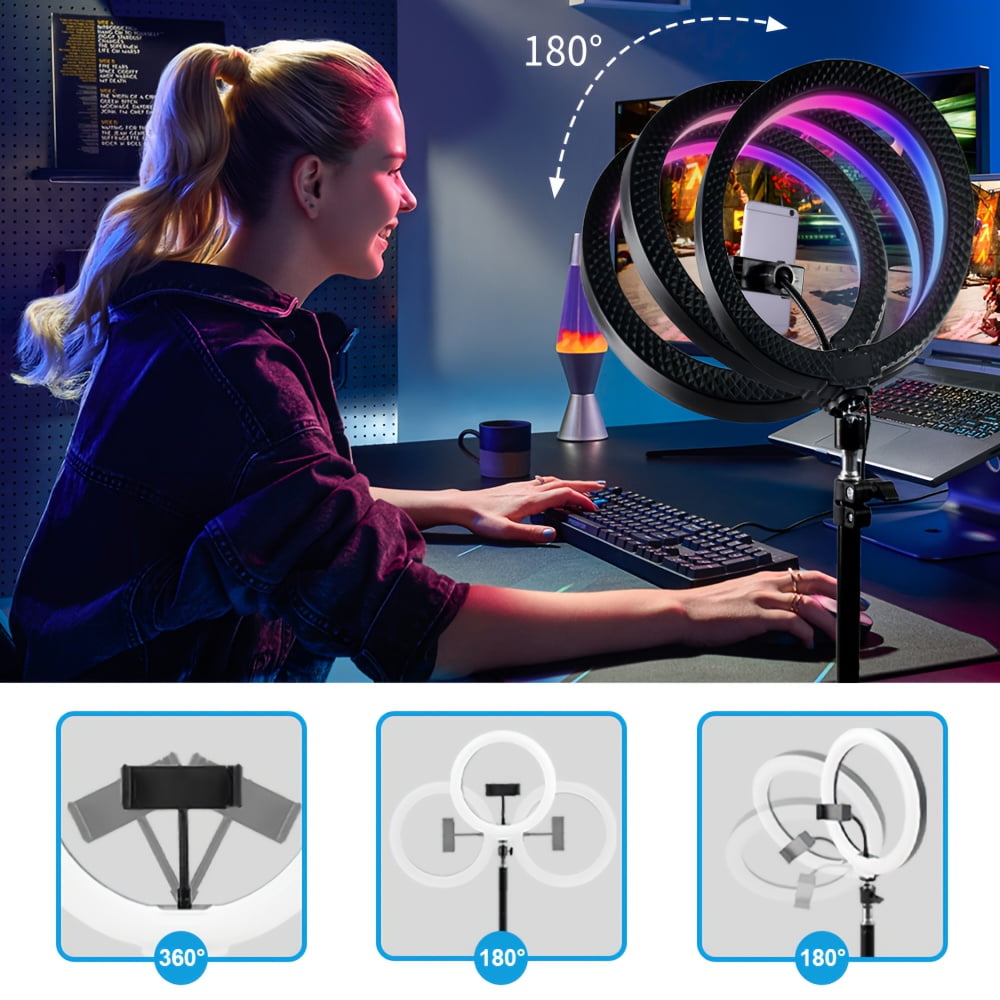 ZOMEI 12" RGB Ring Light, Dimmable LED with 63" Tripod & Phone Holder for Live Stream, TikTok, Zoom and Vlog