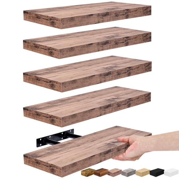 Sorbus 16.25" Mahogany Rustic Floating Shelves (Set of 5) – Wall Storage for Décor, Frames, Trophies