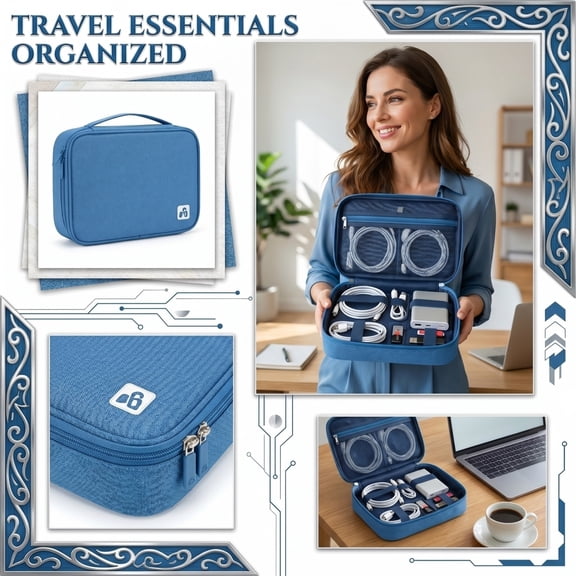 Digital Cable Organizer Bag, Portable Electronic Accessories Storage Case, Multifunctional Data Cable Pouch For Travel, Digital Cable Organizer Bag For Tech Users(Blue)