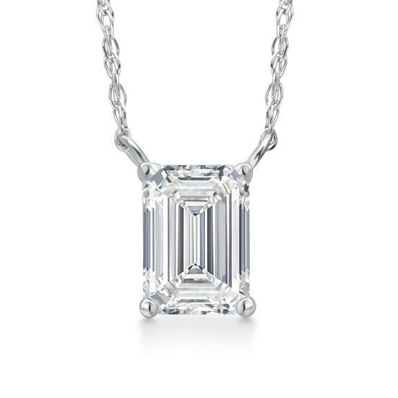 Gem Stone King 1 Ct Emerald Cut 14K White Gold IGI Certified Lab Grown Diamond Pendant Necklace | D-E Color | VS1-VS2 Clarity | Gold Necklace for Women | With 18 inch Gold Chain