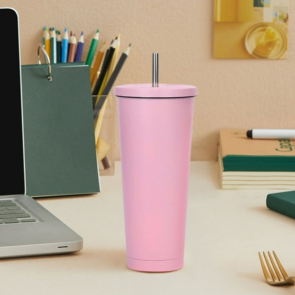 Kchsj Stainless Steel 25 oz Tumbler with Handle Straw Lid, Vacuum Insulated Coffee Cup 753ml Large Capacity Leakproof Double Wall Hot & Cold, Food Grade, Portable, Easy Clean, Gift-Ready Pink
