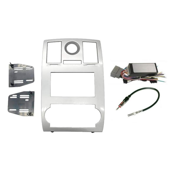 Radio Stereo Car Install Double Din Navigation Silver Bezel + Can Bus Factory Amplified Systems Radio Replacement Wire Harness & Antenna Adapter Compatible with Chrysler 300 2005-2007