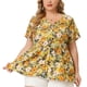 thumbnail image 1 of Women's Plus Size Blouse Floral Button Down Casual Peplum Top Yellow 3X, 1 of 7