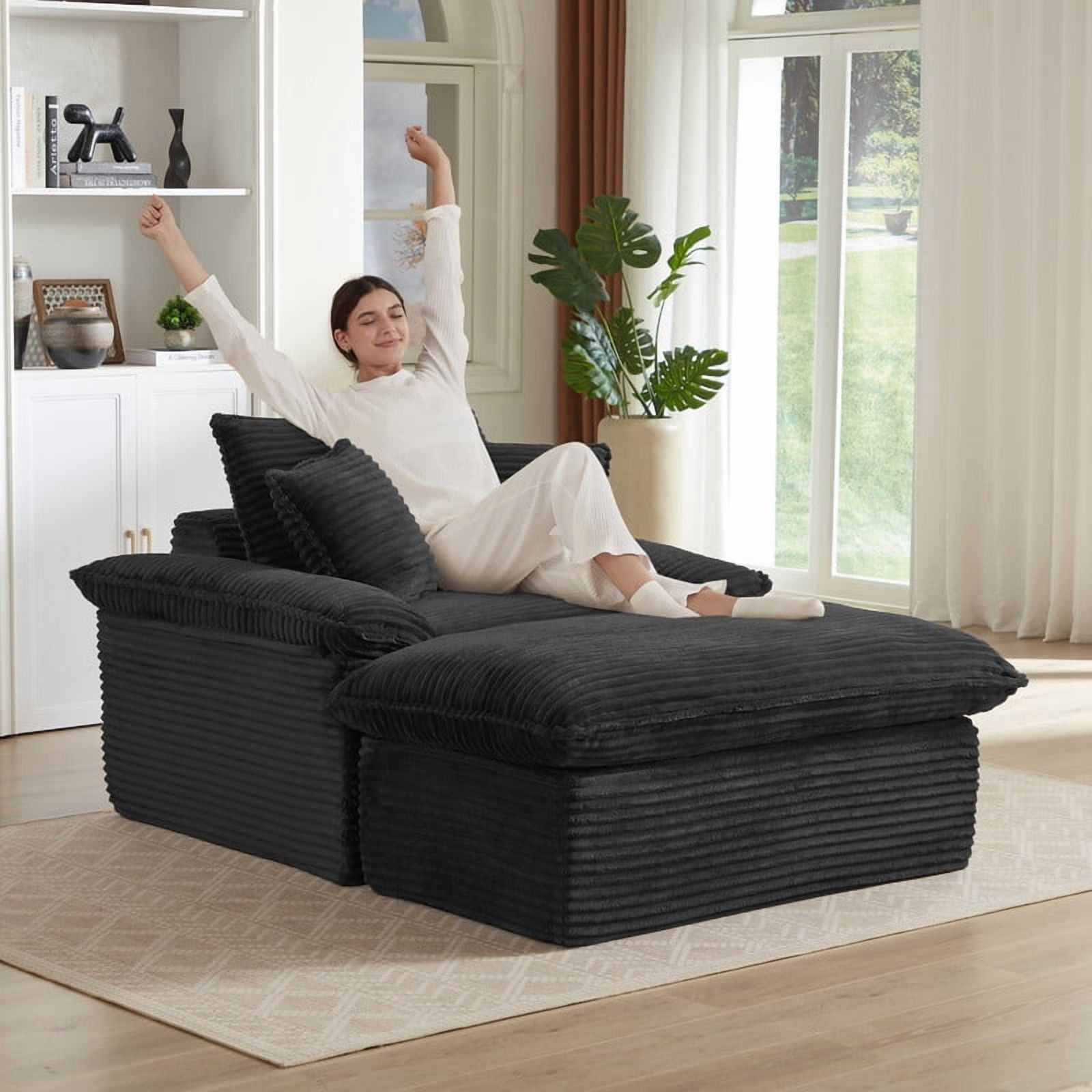 Miniyam 52 in Comfortable Cushioned Compression Single Seat Sofa with Footrest Design, Black Chaises for Living Room, Bedroom