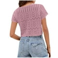 thumbnail image 5 of Womens Fall Cardigan New Women Tie Front Crochet Tops V Neck Button up Short Sleeve Knitted Sweaters Lightweight Hollow Cardigan Purple M, 5 of 7