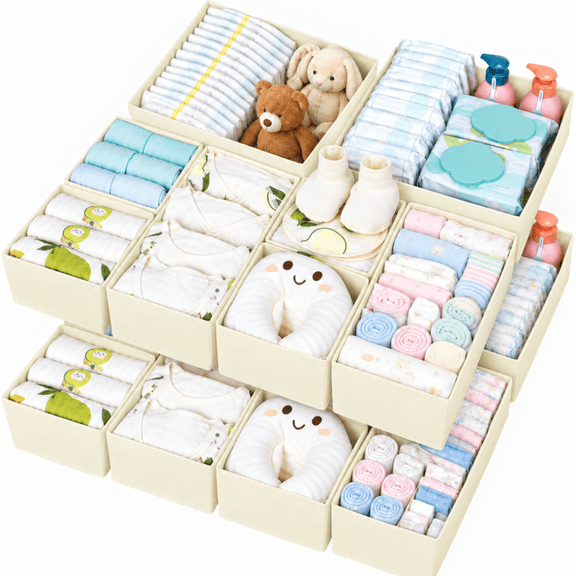 BN-LINK 12-Pack Drawer Organizer Clothes, Foldable Dresser Organizer in 3 Sizes, Fabric Storage Bins for Clothes, Underwear, Bras, Socks